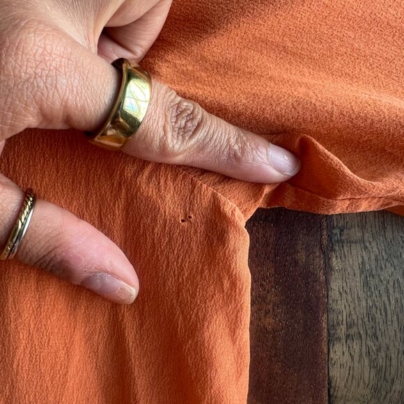 Lafayette 148 NY Sz 10 100% Silk Button Up Shirt Top Burnt Orange Quiet Luxury - Picture 7 of 14